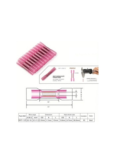 Koodmax - 10 Adet - Bht-1.25 Isıyla Daralan Makaron 19a 0.5-1.5mm² Su Geçirmez Konnektör - Pembe
