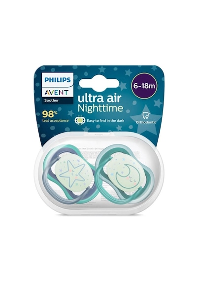 Asfstore Philips Avent Ultra Air Night Karanlıkta Parlar Gece Emziği 6-18 Ay Erkek Scf376/13