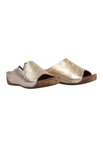 Napa Shoes Hakiki Deri Yumuşak Taban Rahat Günlük Kadın Terlik Napa-211 Gold
