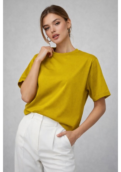 Kadın Hardal %100 Pamuk Oversize Basic Tişört Rahat Kalıp Relaxed Bisiklet Yaka T-shirt Hardal Kadın Hardal %100 Pamuk Oversize Basic Tişört Rahat Kalıp Relaxed Bisiklet Yaka T-shirt Hardal