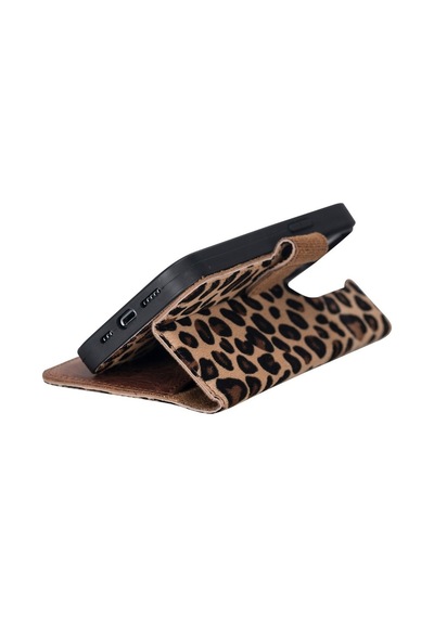 Apple Uyumlu iPhone 13 Pro Deri Cüzdanlı Kılıf Leopar Desen