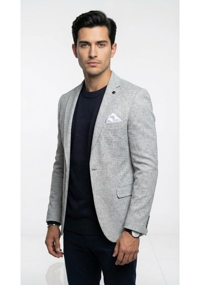 Plus Scorpion Erkek Karyağdı Desenli Slim Fit Blazer Ceket Siyah & Bej Şık Günlük Ve Ofis Kombin Siyah