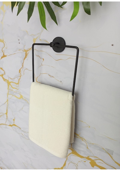 Yapışkanlı Banyo Aksesuar Seti 3 Katlı Eko Şampuanlık,kare Havluluk,tuvalet Kağıtlığı, Bornozluk Siyah