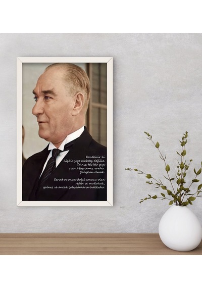 Bk Gift Atatürk Temalı Dekoratif Ahşap Beyaz Çerçeveli Tablo-43