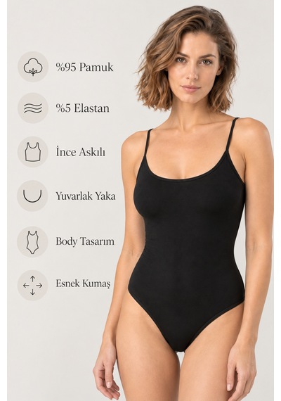 Loule Kadın 2'li %95 Pamuklu İnce Askılı Alttan Kancalı Body Siyah