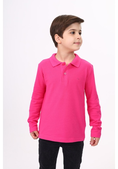 Toontoy Kids Toontoy Unisex Polo Yaka Düğmeli Uzun Kollu Tişört Fuşya