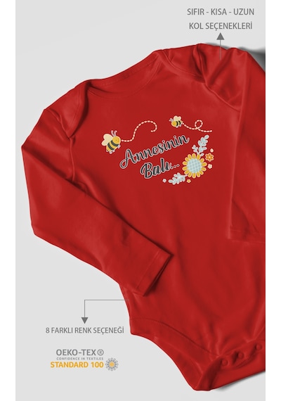 Morivokids Annesinin Balı Uzun Kollu Bebek Body %100 Pamuk Kırmızı