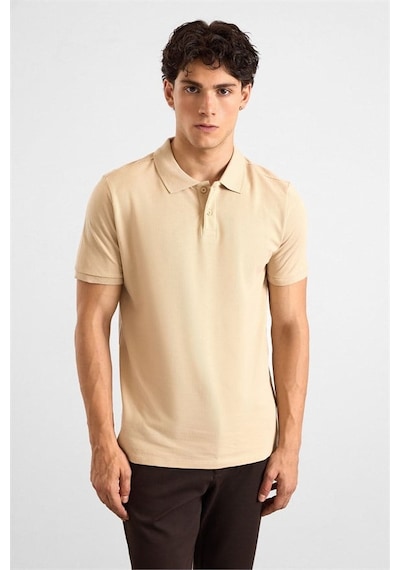 Süvari Bej Slim Düz Baskısız Pike Düğmeli Polo Yaka Tişört Ts1014000459-bj3