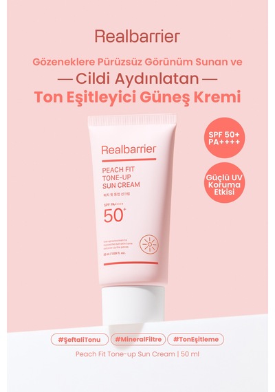 Ciltte Pürüzsüz Görünüm Sunan Ton Eşitleyici Güneş Kremi Realbarrıer Peach Fit Tone-up Sun Cream