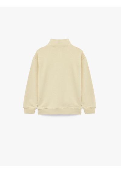 Koton Baskılı Fermuarlı Uzun Kollu Pamuklu Dik Yaka Sweatshirt Bej 7wkb10298tk Ekru