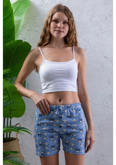 Giysa Kadın Beli Lastikli Desenli Şort Pijama Altı Mavi - 2027 Mavi