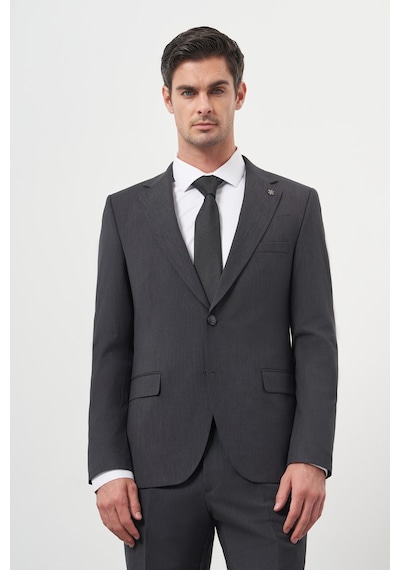 Morven Erkek Antrasit Yün Slim Fit Mono Yaka Takım Elbise 25mc001022053 Antrasit