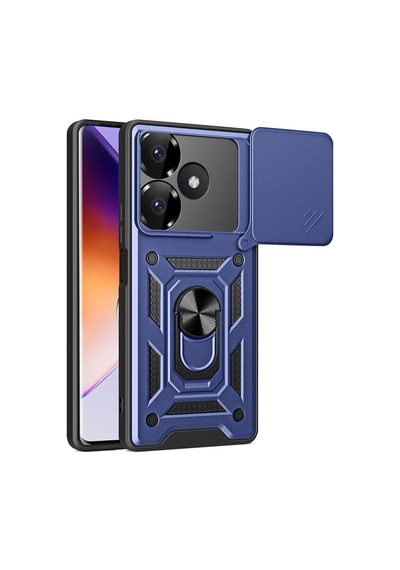 Xiaomi Redmi 13 4g Kılıf Sürgülü Kamera Koruyucu Manyetik Standlı Tank Koruma Ata Pro Tech Siyah