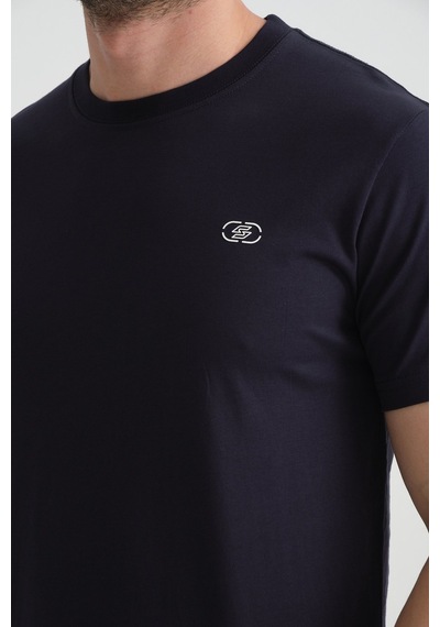 Shooter Sportwear Shooter Erkek T-shirt Nefes Alabilen Esnek Pamuklu Kumaş Regular Kalıp Minimal Logolu Lacivert