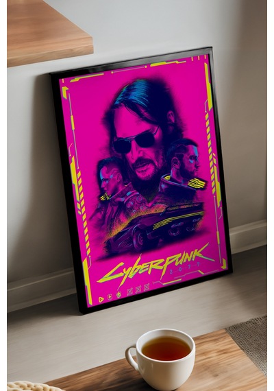 Cyberpunk 2077 Siyah Ahşap Çerçeveli Poster, Dekoratif Oyun Duvar Tablosu