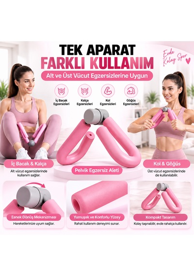 5'li Yoga Pilates Egzersiz Seti Direnç Bandı Elastik Evde Spor Aletleri Pembe