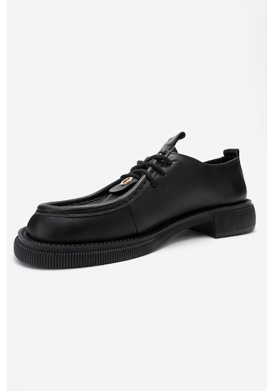 Luvishoes Luvi Shoes Band Siyah Cilt Hakiki Deri Bağcıklı Kadın Loafer Ayakkabı Siyah
