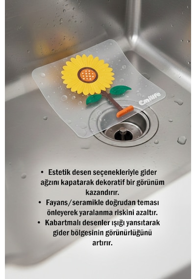 Ayçiçeği Kare Silikon Kötü Koku Önleyici Gider Kapağı Banyo, Mutfak, Balkon Lavabo Tıpası 14,5x14,5 Cm
