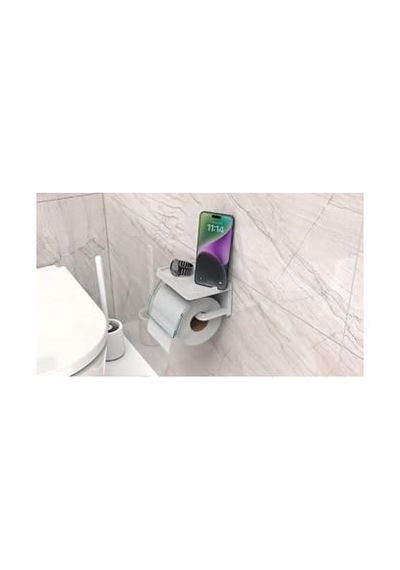 Yapışkanlı Kapaklı Tuvalet Kağıdı Askısı Banyo Tuvalet Kağıtlığı Aparatı Peçetelik Organizer Plastik, Beyaz 16.5 x 12.2 x 11.2 CM