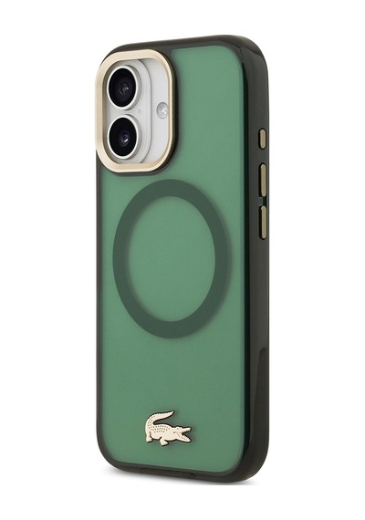 Apple Uyumlu iPhone 17 Kılıf Lacoste Lisanslı M-safe Şarj Özellikli Gold Timsah Logolu Buzlu Kapak Yeşil Yeşil