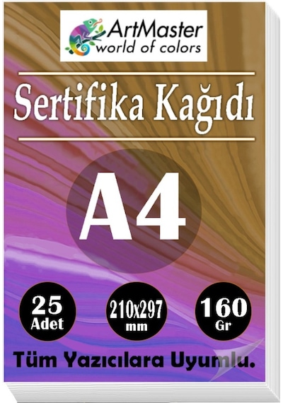 A4 Sertifika Kağıdı 25 Adet Gramajlı Fotokopi Kağıdı 160 Gr Tüm Yazıcılara Uyumlu 21x29.7 Cm Kalın Baskı Kağıdı Kalın