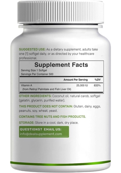 Deal Supplement Vitamin A 25000 Iu 500 Coconut Oil Fish Liver Oil Vitamins For Eye Immune & Skin Health
