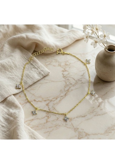 925 Ayar Gümüş Gold Minimal Çiçek Bileklik Altın