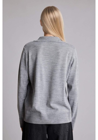 Defacto Regular Fıt Polo Yaka Gri Melanj Kazak F0405ax26wngr158 Gri-gr158