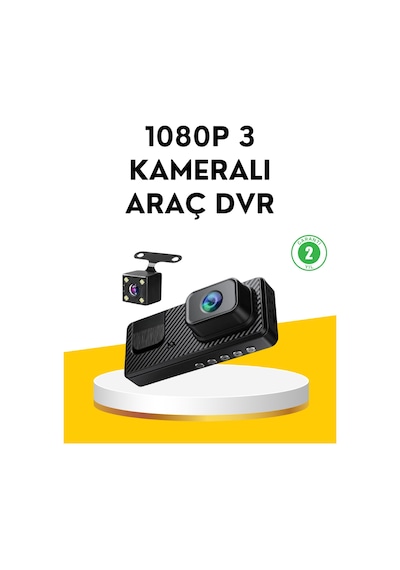3 Kameralı Araç İçi Dvr Kayıt Cihazı Ön İç Arka Kamera Full Hd