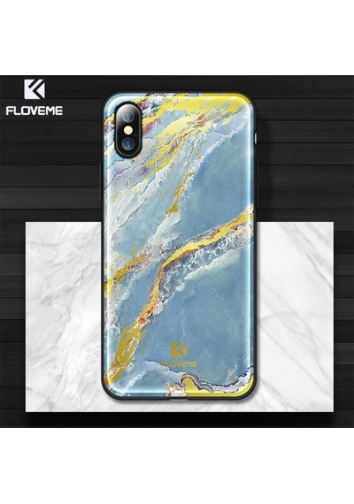 Floveme iPhone Uyumlu X Xs Mermer Desenli Premium Silikon Kılıf- 5775 Mavi
