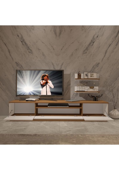 Decoraktiv Trio 4 Mdf Tv Ünitesi Tv Sehpası - Ceviz Beyaz Ahşap - Beyaz