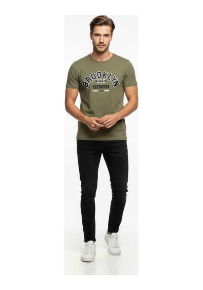 Brooklyn Vintage Baskılı Erkek Günlük T-shirt Spor Kesim Çok renkli