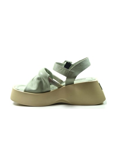 Özgençshoes 311 Hakiki Deri Yeşil Kalın Taban Kadın Sandalet Mint Yeşili