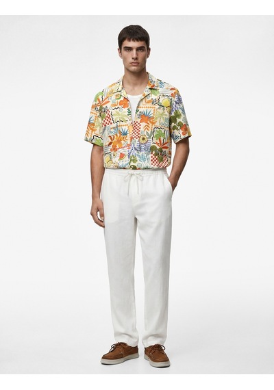 Koton Regular Fit Kısa Kollu Devrik Yaka Çiçekli Gömlek Turuncu Desenli 6sam60106nw