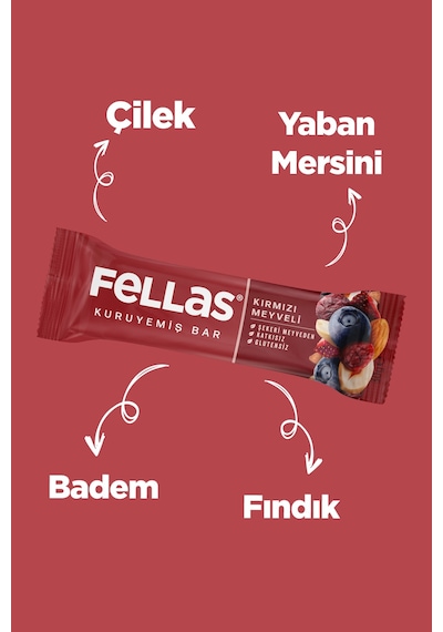 Kırmızı Meyveli Kuruyemiş Bar 30g x12 Adet