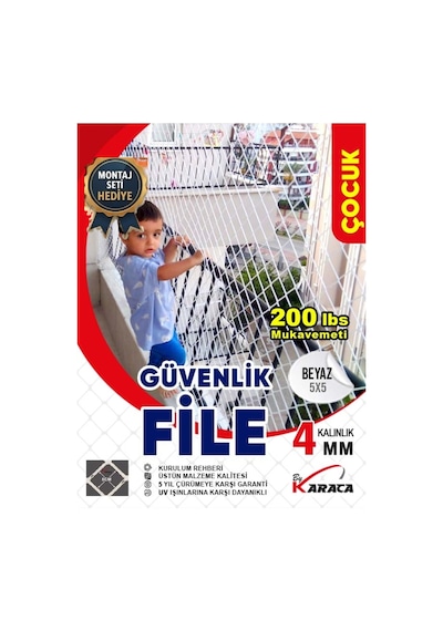Çocuk Güvenlik File 3x4 M 4mm Kalın İp, 5x5cm Göz Aralığı