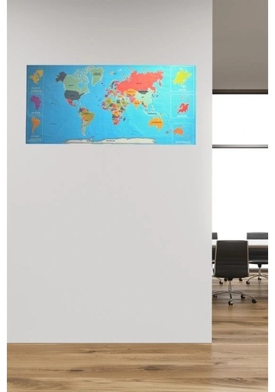 Durukar Renkli Atlas Dünya Haritası Manyetik Yapıştırıcı Gerektirmeyen Duvar Stickerı 118 Cm 56 C
