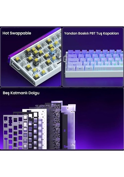 Hero 68 He Manyetik Klavye Trigger Dragon Switch 8000hz Rgb Neon Tkl Hot Swap Oyuncu Klavyesi Mor