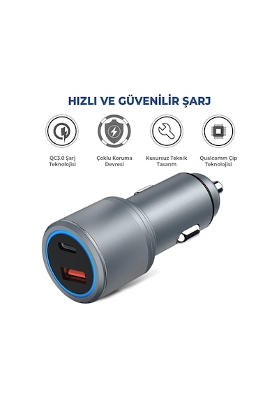 Usb Type C Araç Şarj Cihazı - 2 Port, Hızlı Şarj 48w Çakmaklık Adaptörü