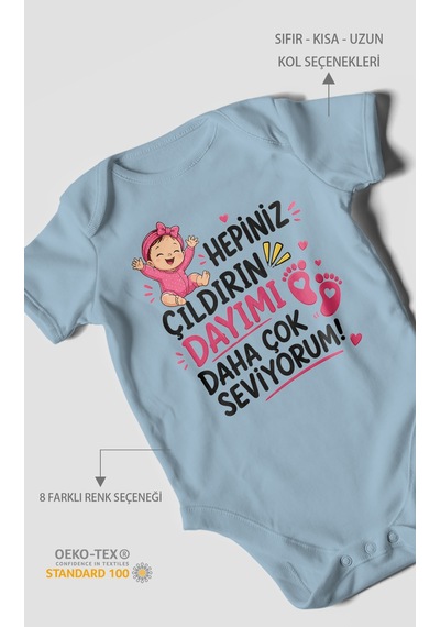 Morivokids Dayıya Özel Kısa Kollu Bebek Body %100 Pamuk Zbn193-kk Bebe Mavisi