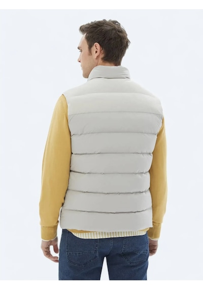 Kip Bej Regular Fit Dik Yaka Casual Dokuma Spor Yelek Bej