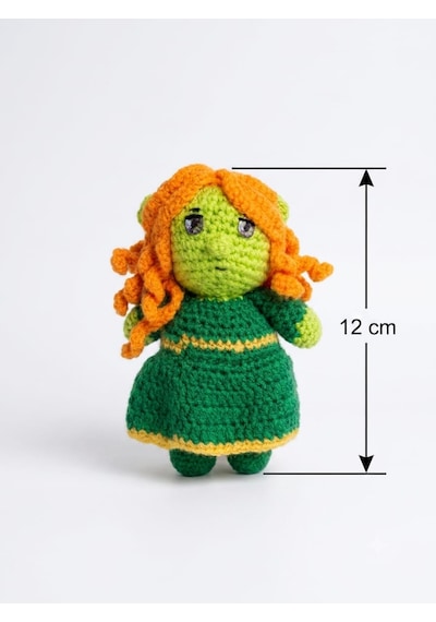 Fiona Shrek Amigurumi Örgü Oyuncak - Çizgi Film Karakteri Hediyelik Figür 12 Cm