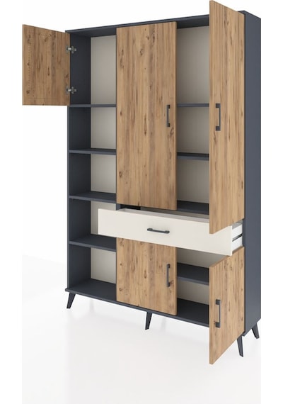 Arges Dolap 8 Raflı Tek Çekmeceli 5 Kapaklı 132x30x195 Antras... Antrasit