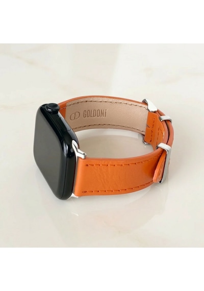 Goldoni Apple Watch Uyumlu İnce Gerçek Deri Kordonu Metal Köprülü