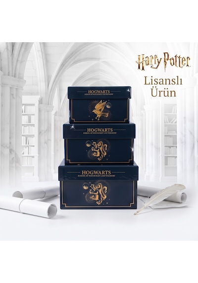 Bakgelal Harry Potter Hogwarts Lisanslı 3 Lü Dekoratif Saklama Kutusu Seti İç İçe Geçebilen Hediye Kutuları- Görekemli Hogwarts Tasarımlı - 9073883561273