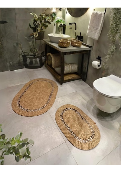 Banyo İçin Moderin Paspas Seti 4'lü Takım Jüt Klozet Önü Hasır Lavoba Önü Paspas Havlu Sepeti Orta Boy Organiz Diğer