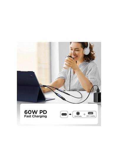 Joyroom Audio Adaptör 2in1 Type-c To 3.5mm+type-c -siyah