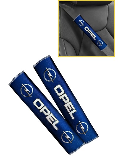 Opel Logolu Mavi Dijital Baskılı Araç Emniyet Kemer Pedi 2 Li Set Konforlu & Şık Kemer Koruyucu