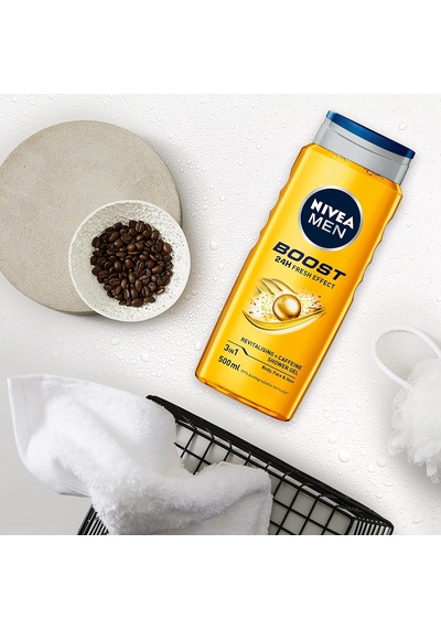 Boost Duş Jeli 500 Ml, 3'ü 1 Arada Komple Bakım, Vücut, Saç Ve Yüz İçin, Kafein İle Canlandırıcı Bakım Diğer