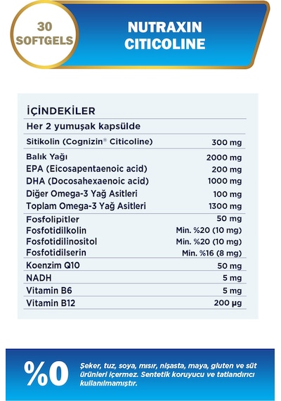 Nutraxin Sitikolin 30 Kapsül 2 Adet